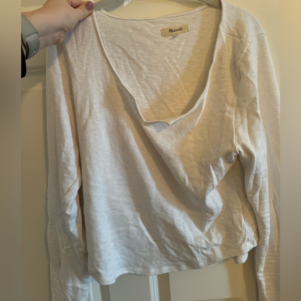 Women’s Madewell Long Sleeve White Tee, Size: XL